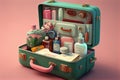 traveling suitcases with personal things for trip