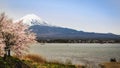 Traveling to the kawaguchiko lake to admire the beauty of cherry blossoms at Mount Fuji in mid-April. The full bloom