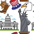 American symbols and architecture seamless pattern traveling and tourism