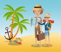 traveling tourist camera glasses anchor palm sand beach