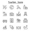 Traveling, transport & Tourism icon set in thin line style Royalty Free Stock Photo