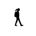 Traveling woman silhouette icon. kid, girl, teenage. sack bag, moving, Simple Flat monochrome icon