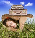 Traveling young woman resting Royalty Free Stock Photo