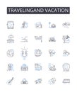 Travelingand vacation line icons collection. Journeying, Roaming, Sightseeing, Touring, Exploring, Backpacking, Trekking