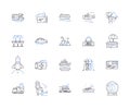 Travelingand vacation outline icons collection. Holiday, Touring, Escapade, Exploring, Excursion, Outing, Trekking