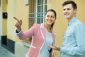 Traveller asking woman direction Royalty Free Stock Photo