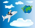 A traveller flying in a plane to the Earth planet Royalty Free Stock Photo