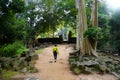 A TRAVELLER IN Koh Ker Temple in Cambodia Royalty Free Stock Photo