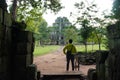A TRAVELLER IN Koh Ker Temple in Cambodia Royalty Free Stock Photo