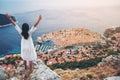 Traveller looking at view of Dubrovnik, Croatia