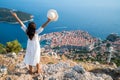 Traveller looking at view of Dubrovnik, Croatia