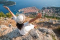 Traveller looking at view of Dubrovnik, Croatia