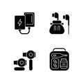 Traveller luggage black glyph icons set on white space