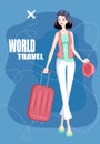 Postcard of a lady travelling the world Royalty Free Stock Photo