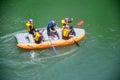 Traveller rafting by inflatable rubber boat at Hozugawa River