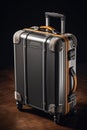 Traveller\'s metal suitcase. Generative AI