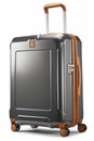 Traveller\'s metal suitcase. Generative AI