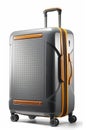 Traveller\'s metal suitcase. Generative AI