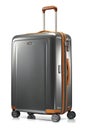 Traveller\'s metal suitcase. Generative AI