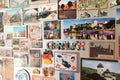 Traveller`s wall collage of tourist souvenir magnet images of famous landmarks of the world