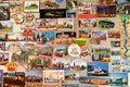 Traveller`s wall collage of tourist souvenir magnet images of famous landmarks of the world