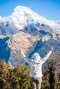 Traveller shooting with snow mountain view