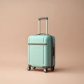 Traveller suitcase minimalistic background with copy space. Generative AI Royalty Free Stock Photo