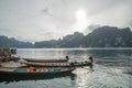 Travellers boat in the sea in the southern of thailand Royalty Free Stock Photo