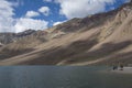 Travellers enjoying on the banks of Chandrataal lake in Spiti Valley, Himachal Pradesh,India