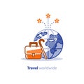 Travel around the world concept, tourism services, bag and earth globe Royalty Free Stock Photo