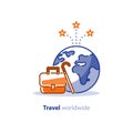 Travel around the world concept, tourism services, bag and earth globe Royalty Free Stock Photo