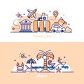 Travelling and beach - modern line design style illustrations