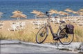 Travelling bicycle ashore Black Sea.