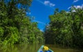 Travelling by boat into the depth of Amazon Jungles in Cuyabeno National Park, Ecuador