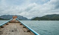 Travelling by boat to the Chiew Lan, Ratchaprapa Dam, Surathani, Thailand Royalty Free Stock Photo