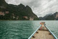 Travelling by boat to the Chiew Lan, Ratchaprapa Dam, Surathani, Thailand Royalty Free Stock Photo