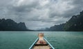 Travelling by boat to the Chiew Lan, Ratchaprapa Dam, Surathani, Thailand Royalty Free Stock Photo