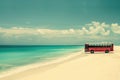 Travelling bus on the beach driving along the road by the sea Royalty Free Stock Photo