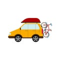 Travelling by car. A car with aero bag and a bicycle. Family hobby. Flat style Vector Illustration