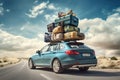 Travelling by car. Car with luggage on the roof. Family travel on vacation. Royalty Free Stock Photo