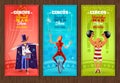 Travelling circus show flat banners set