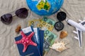 Travelling concept with australian dollar, passport and globe Royalty Free Stock Photo