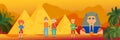 Travelling in Egypt concept, landmark and symbol Pharaoh, Pyramid of Cheops vector illustration. Family or group of