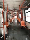 Travelling with a empty tram in winter. Royalty Free Stock Photo