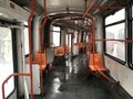 Travelling with a empty tram in winter. Royalty Free Stock Photo