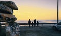 Travelling Family, Trip by Car. Family and Sunset on the Sea. Beautiful Photo. Silhouette of happy family against sunset Royalty Free Stock Photo