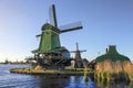 Dutch Windmills at the Zaan River in Zaanse Schans, Holland, The Netherlands Royalty Free Stock Photo