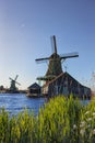 Travelling Ideas. View of Traditional Wooden Dutch Windmills Royalty Free Stock Photo