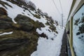 Travelling on the Jungfraujoch railway up to Jungfraujoch, The Top of Europe. Royalty Free Stock Photo