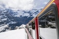 Travelling on the Jungfraujoch railway up to Jungfraujoch, The Top of Europe. Royalty Free Stock Photo